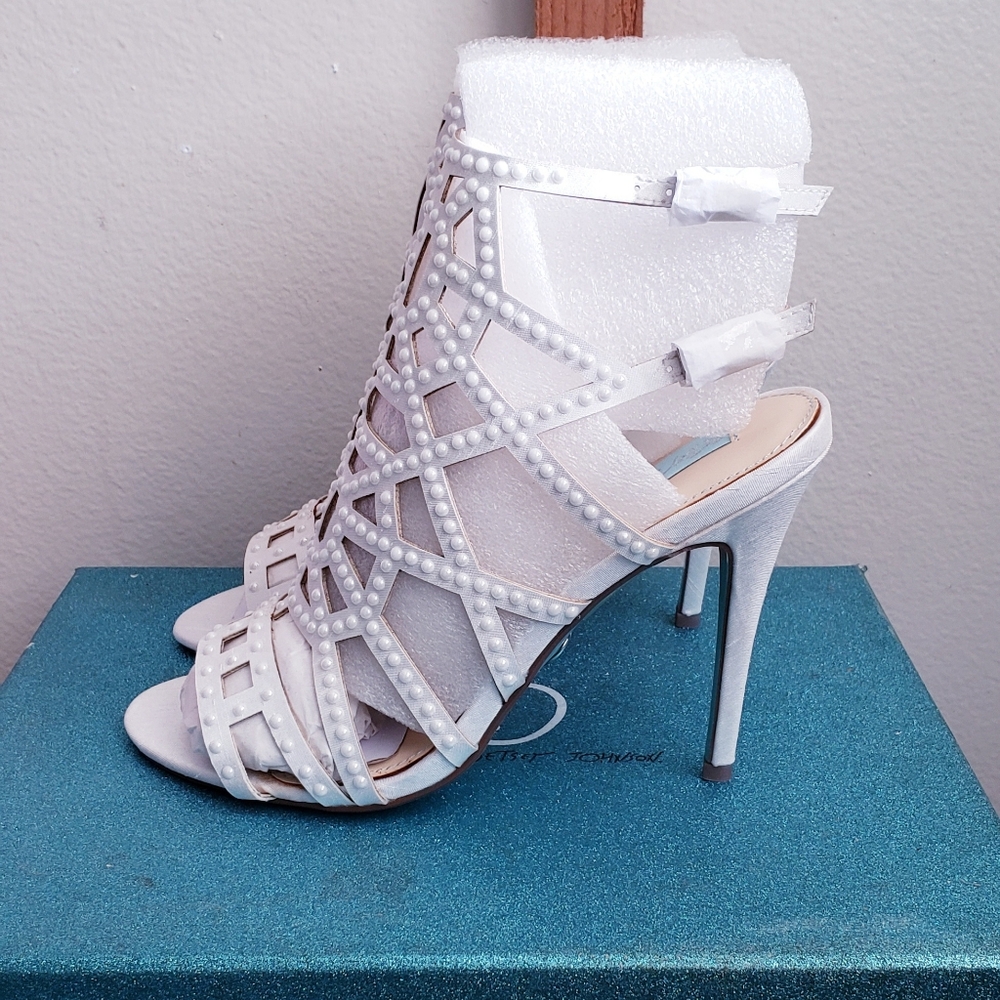 Betsey Johnson Elegant White Satin High Heel Sandals